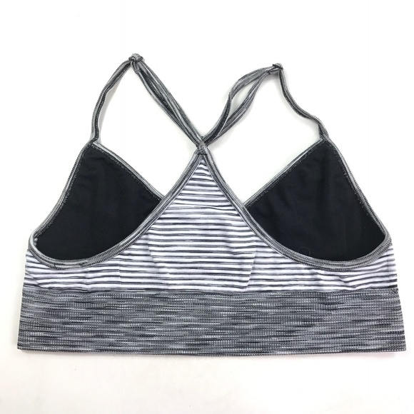 Womens Black White Stripped Sports Bra Sz M N184 - Picture 2 of 4